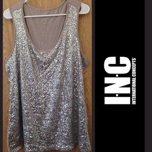 I.N.C International Concepts Silver Sequin Tank 2X